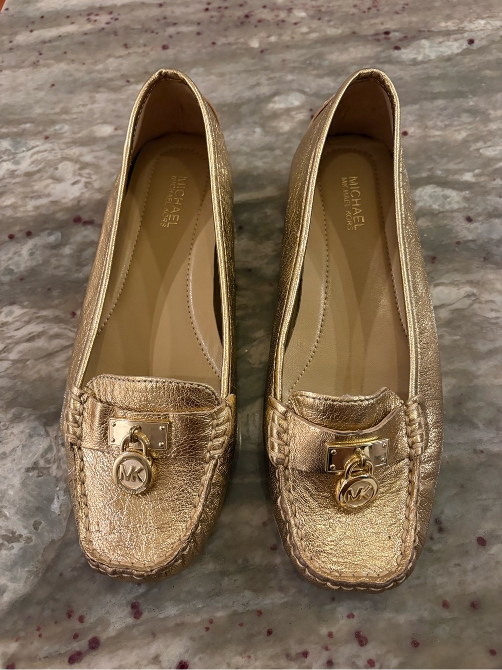 MICHAEL Michael Kors Metallic Gold Leather Moccasin Loafers
